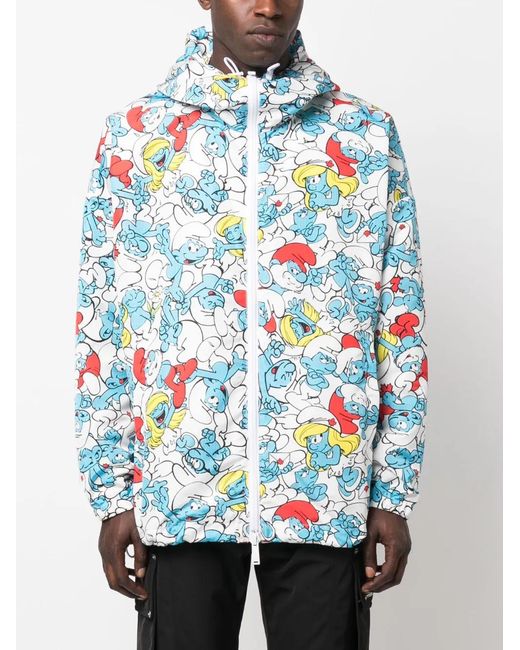 DSquared² Blue Smurf-Print Hooded Jacket