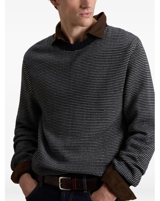 Woolrich Gray Striped Crew-Neck Sweater for men