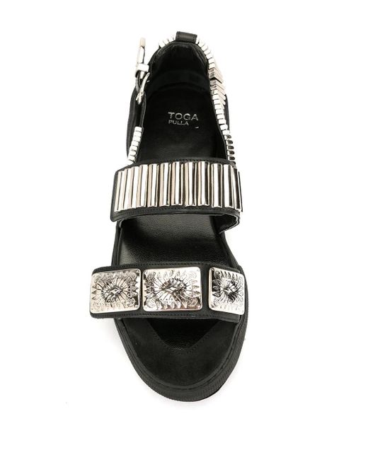 Toga Black Embellished Flat Sandals