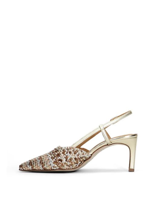 Pedro Miralles Natural Mantua Metallic Woven Slingback Heeled Pumps