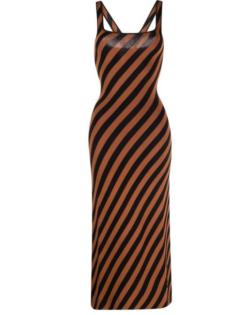 Staud Brown Katie Stripe-pattern Midi Dress