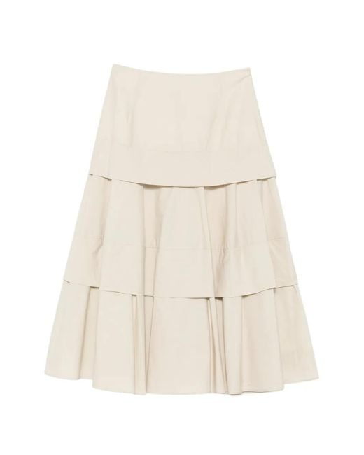 Rochas White Tiered Pleated Midi Skirt