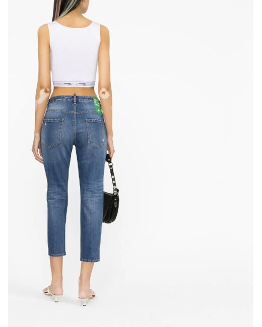 DSquared² Blue Distressed Slim-Fit Cropped Jeans
