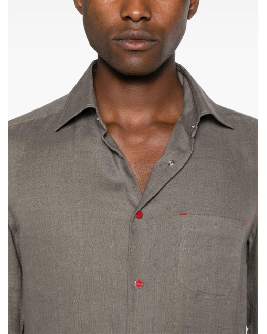Kiton Gray Press-stud Linen Shirt for men