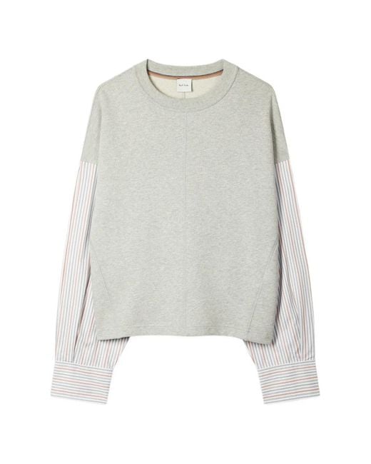 Paul Smith White Striped-Sleeves Round-Neck Sweater