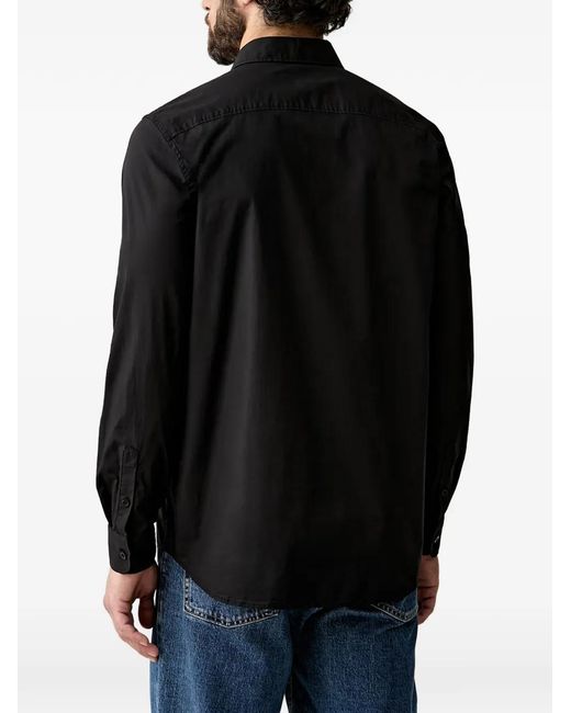 Guess Black Logo-Patch Chest-Pocket Shirt for men