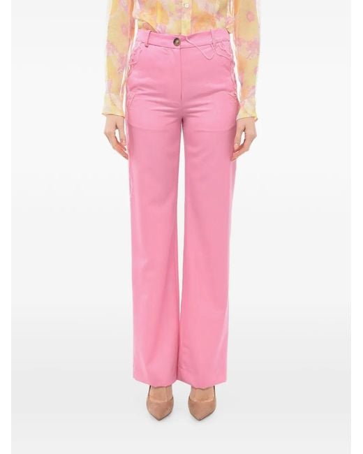 Julfer Pink Stitched-Embellishment Straight Trousers