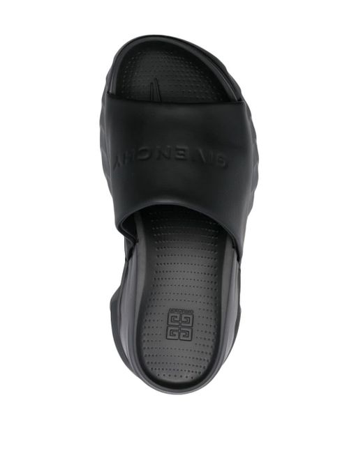 Givenchy Gray Logo-debossed Leather Slides