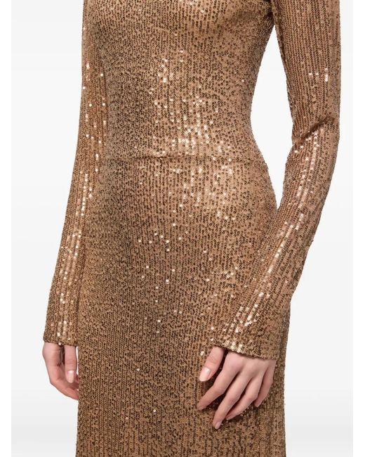 Atu Body Couture Natural Sequin-Embellished Maxi Dress