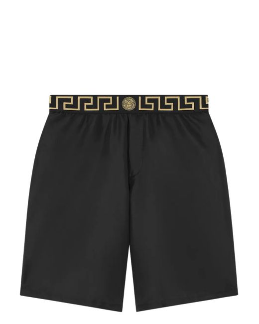 Versace Black Greca-Waistband Swim Shorts for men