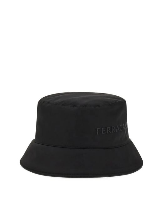 Ferragamo Black Embroidered-Logo Bucket Hat for men