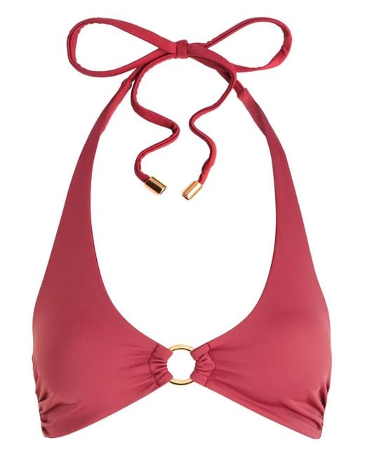 Away That Day Red Sorrento Ring-Detail Halter-Neck Bikini Top