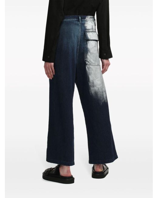 Y's Yohji Yamamoto Blue Ausgeblichene Wide-Leg-Jeans