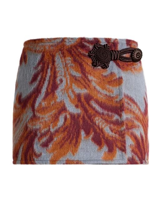 Etro Red Gürtel-Minirock Mit Blatt-Print