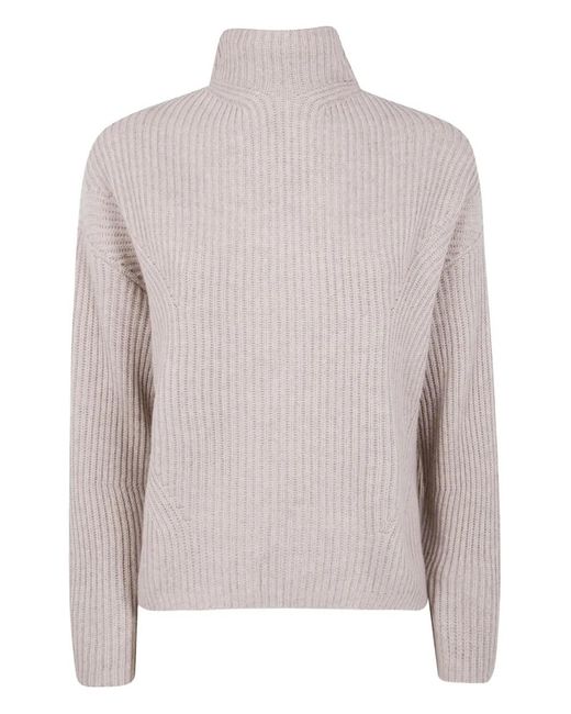 Kujten Gray Demi High-Neck Ribbed Sweater