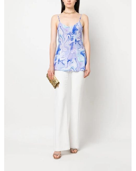 BCBGMAXAZRIA Blue Marbled-Pattern Sleeveless Top