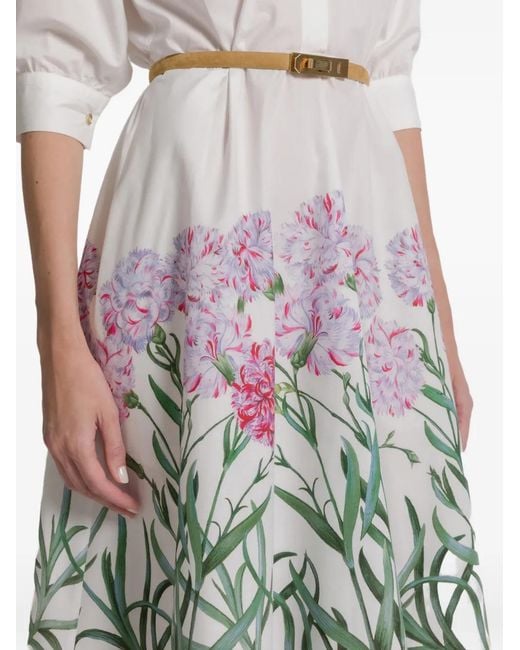 Alberta Ferretti White Floral Print Shirt Dress