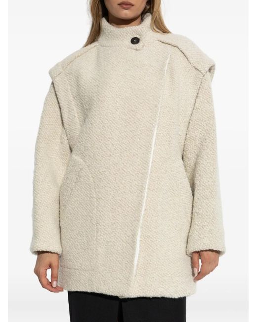 IRO White Asymmetric-Closure Wool-Blend Oversized Coat