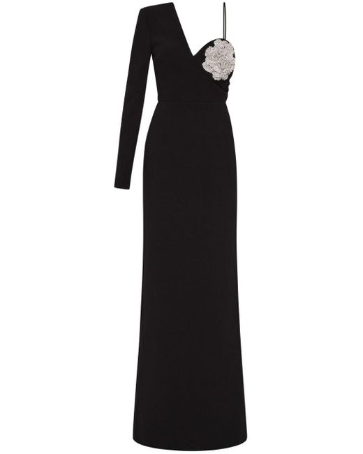 Rebecca Vallance Black Sachiel Abendkleid mit Blumenapplikation