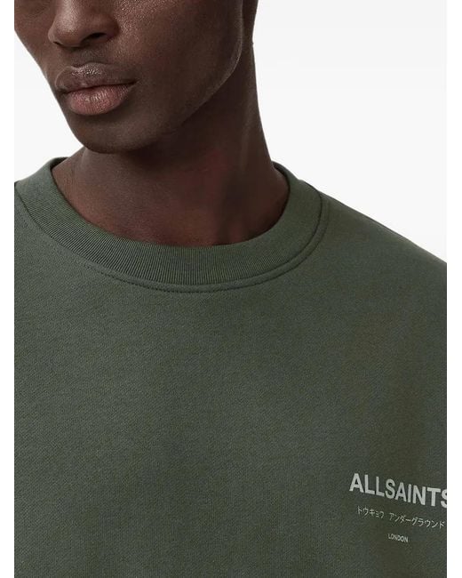 AllSaints Green Underground Text Crew-Neck Sweater for men