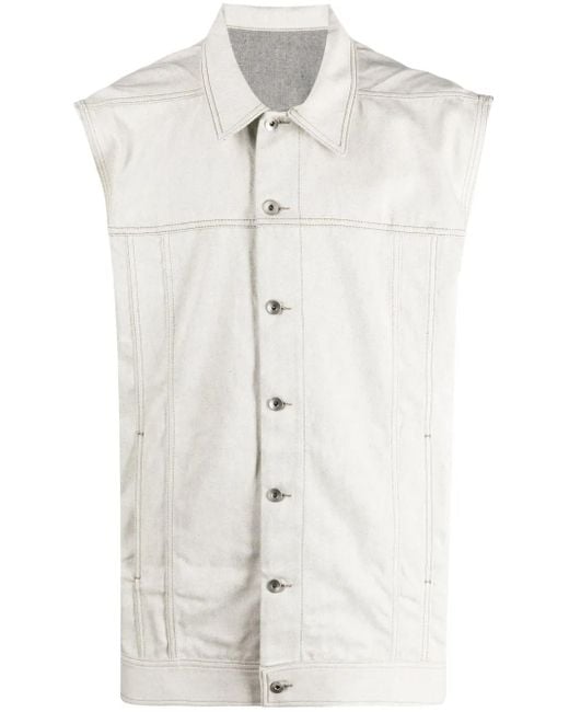 Rick Owens White Sleeveless Cotton Denim Vest for men