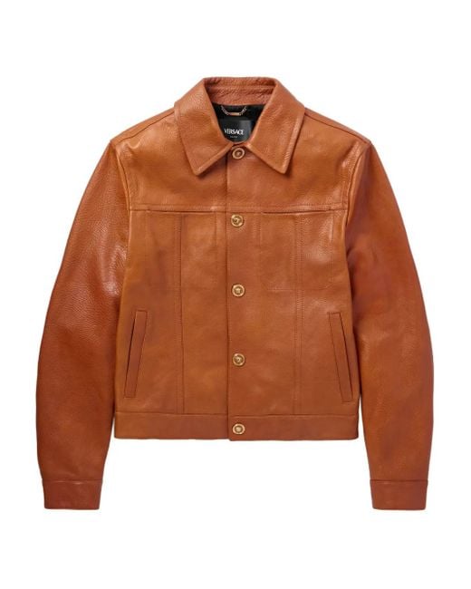 Versace Lederjacke mit Medusa-Knöpfen in Brown für Herren