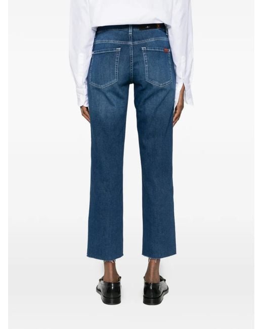 7 For All Mankind Blue Five-Pockets Straight Jeans