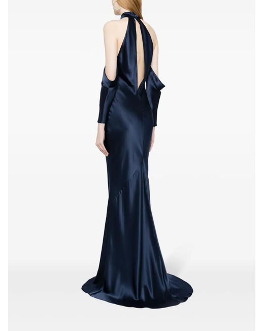 Michelle Mason Blue Halterneck Drop-Sleeve Maxi Dress