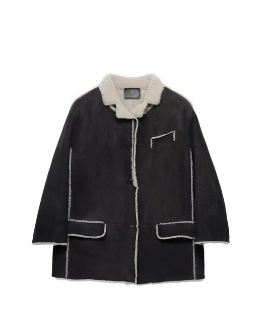Prada Black Shearling Caban Jacket