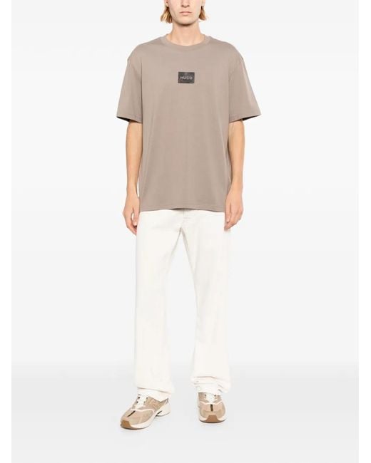 HUGO Gray Logo-Patch T-Shirt for men