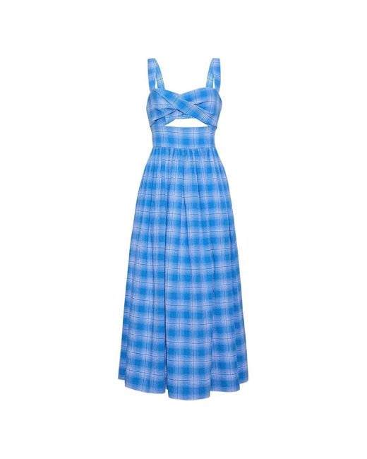 Cara Cara Blue Clover Plaid Seersucker Midi Dress