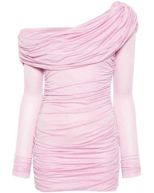Blumarine Pink Schulterfreies Minikleid mit Raffungen
