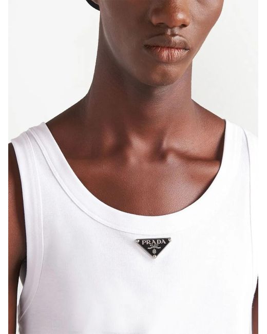 Prada White Brand-plaque Regular-fit Cotton Top for men