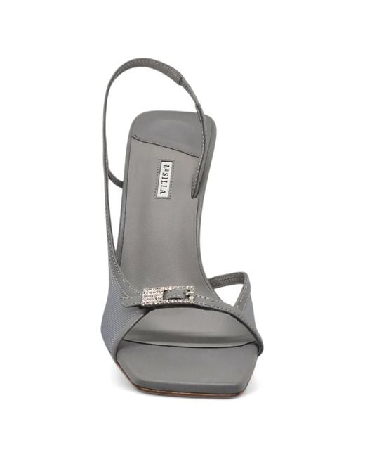 Le Silla White Crystal-Buckle Mesh Sandals