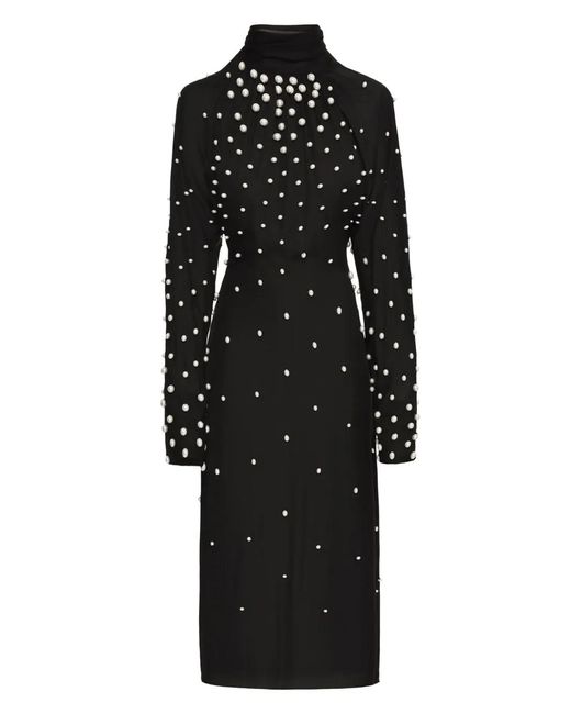 Oscar de la Renta Black Pearl-Embellishment Georgette Midi Dress