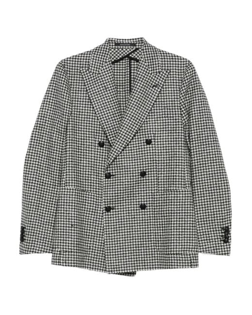 メンズ Tagliatore Houndstooth Double-breasted Blazer Gray