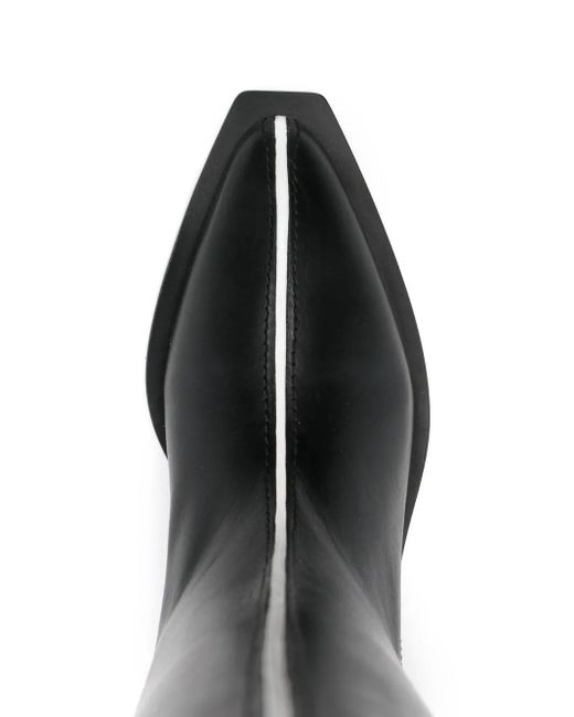 Plan C Black Smooth Leather Pointed Knee Boots