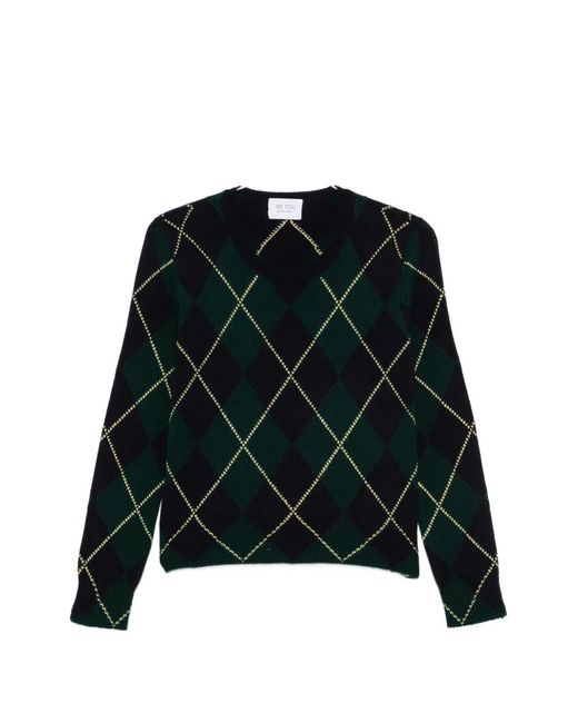 Be You Green Argyle-Knit Sweater