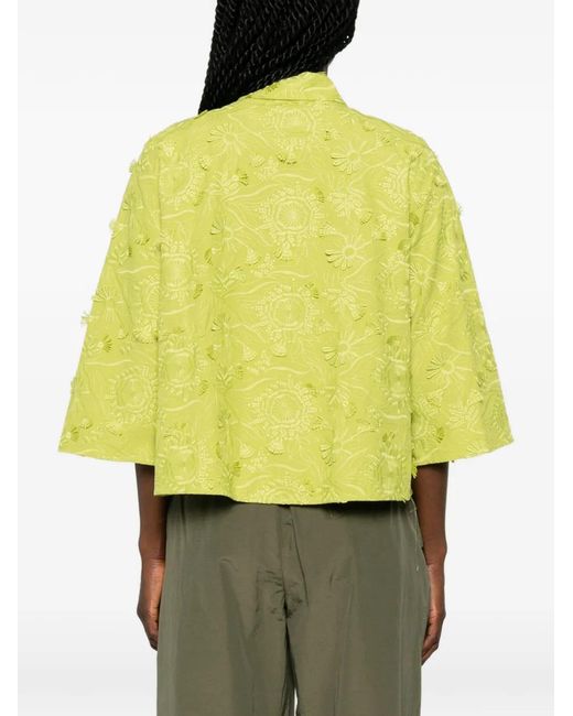 Marella Yellow Floral-Embroidered Cotton Shirt