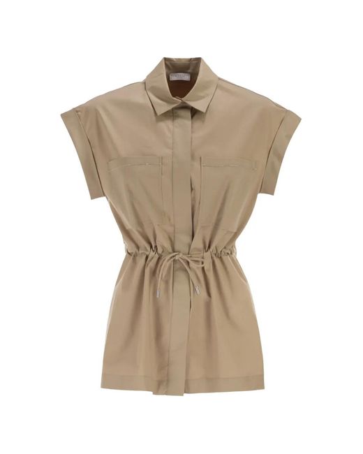 Peserico Natural Drawstring Short-Sleeve Blouse