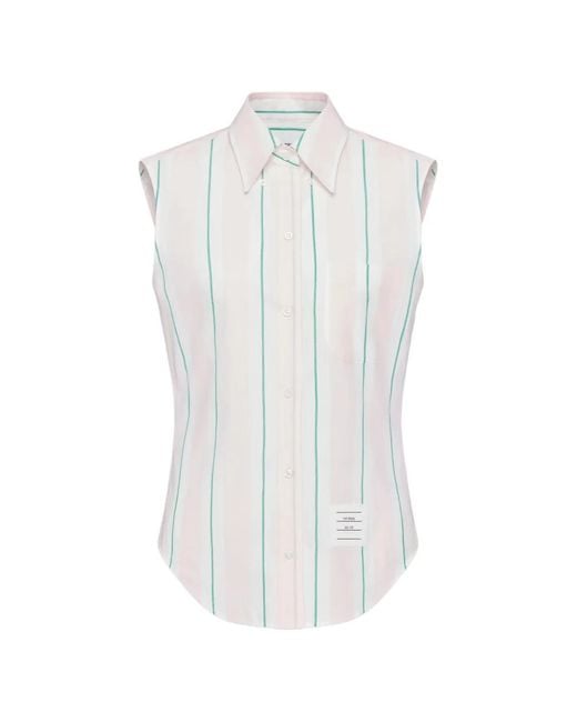 Thom Browne White Madras Cotton Striped Sleeveless Shirt