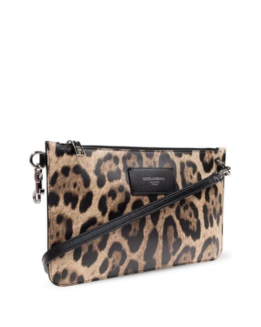 Dolce & Gabbana Gray Leopard-Print Clutch Bag for men