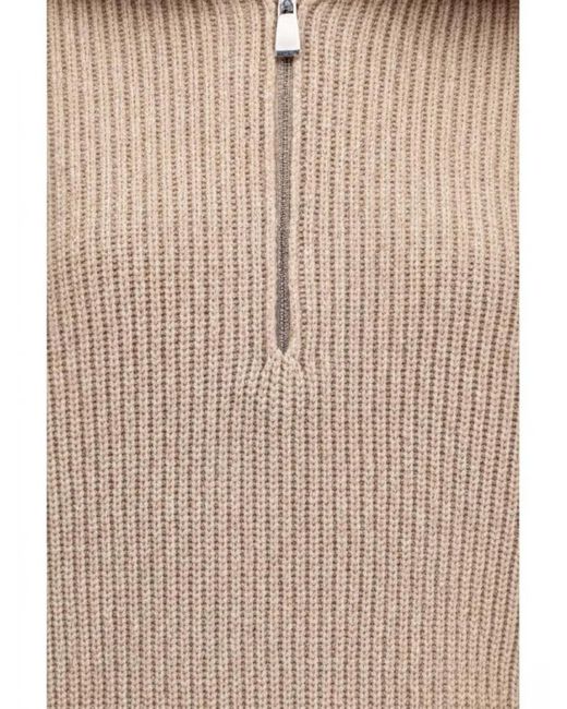 Malo Natural Ribbed Quarter-Zip Sweater