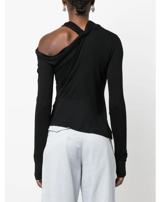 Helmut Lang Black Cold-Shoulder Twisted Blouse