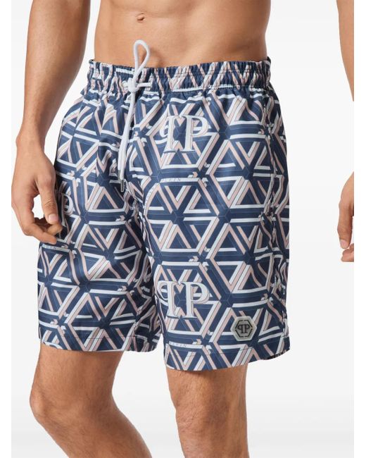 Philipp Plein Blue Monogram Boxer Swim Shorts for men