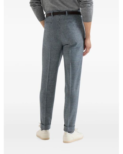 Brunello Cucinelli Blue Comfort Wool And Cashmere Prince Of Wales Flannel Trousers With Pleat for men