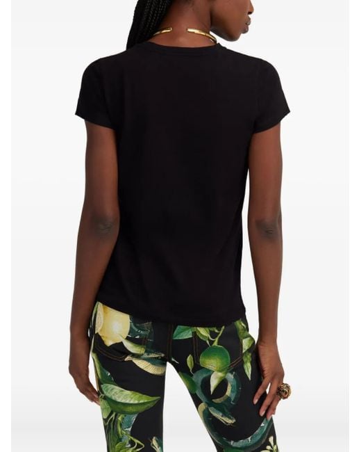 Roberto Cavalli Black Schwarzes T-Shirt Mit Weißem Logo