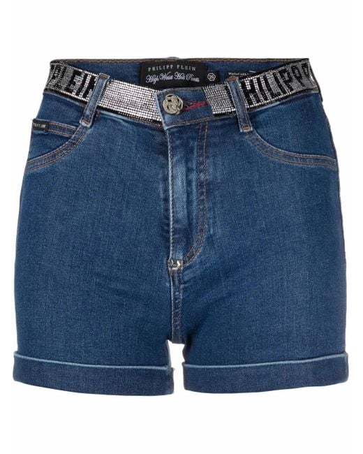 Philipp Plein Blue Logo-Embellished Denim Shorts