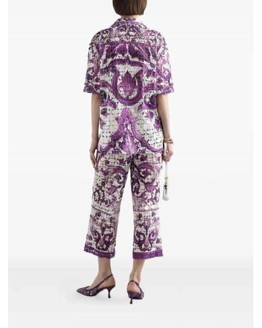 Dolce & Gabbana Blue Majolica-Print Lace Trousers