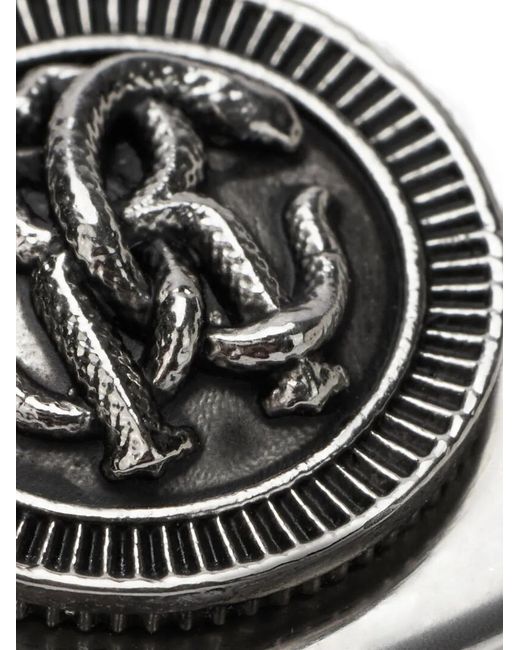 Roberto Cavalli Gray Embossed Signet Ring for men